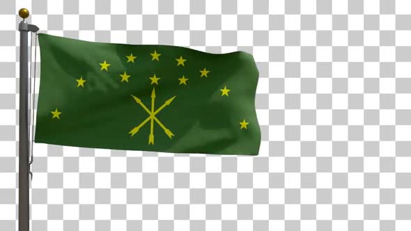 Adygea Flag on Flagpole with Alpha Channel - 4K