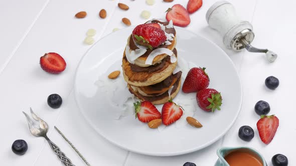 Sweet Pancakes Chocolate Strawberry Top View