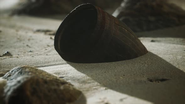 Old Wooden Barrel on the Beach