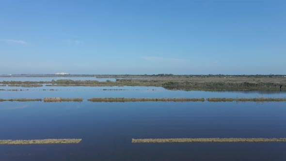 Right to Left Moving Video of the Landscape of the Natural Park La Albufera in Valencia Spain Europe