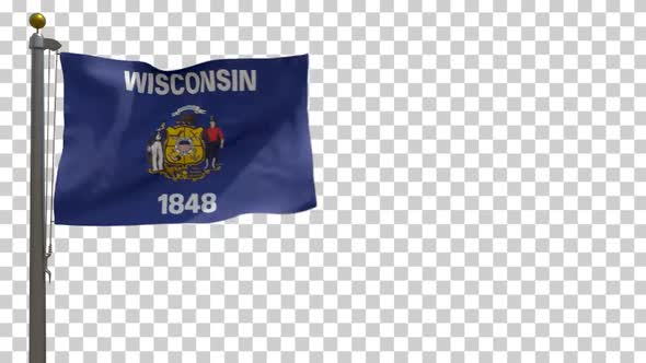 Wisconsin State Flag (USA) on Flagpole with Alpha Channel - 4K