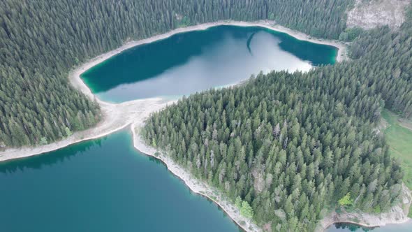 Aerial View Black Lake in Montenegro Mountain Crno Jezero in Durmitor Park