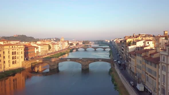 Aerial View. Florence Ponte Vecchio Bridge and City Skyline in Italy