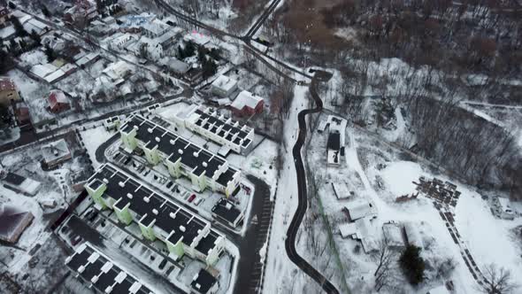 Aerial winter snowy white Sarzhyn Yar roads