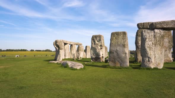 Pan Shot of Stonehenge on a Beautiful Sunny Day
