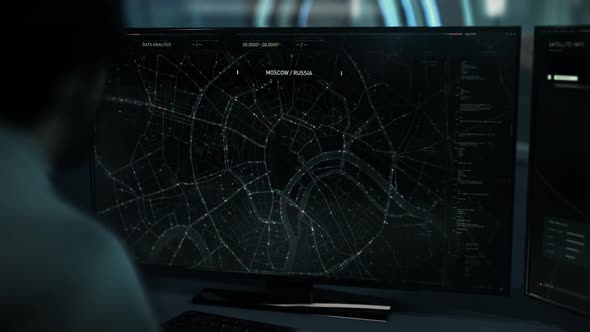 Spy navigation network software searches for the location cars on street map alt