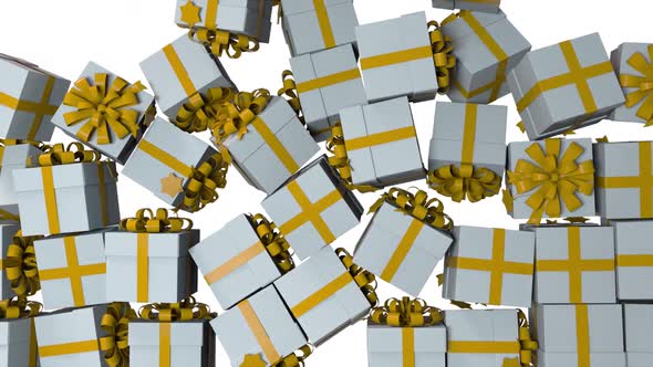 Many Falling Gift Boxes with Bows Computer Generated