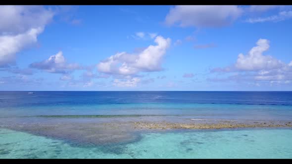 Aerial top view texture of relaxing island beach adventure by aqua blue water and white sand backgro