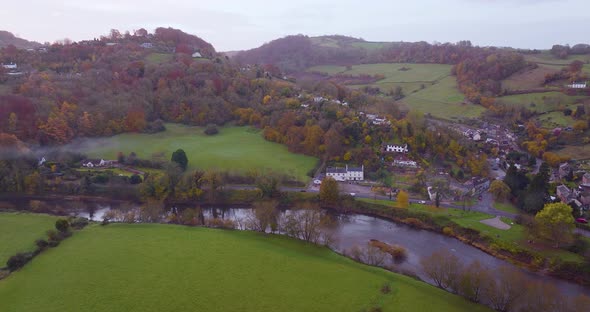 Lydbrook Wye Valley Gloucestershire UK Autumn Season Aerial View