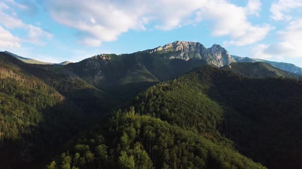 Beautiful Summer Landscape of Green Hills and Tatra Mountains Aerial Shot Poland Zakopane