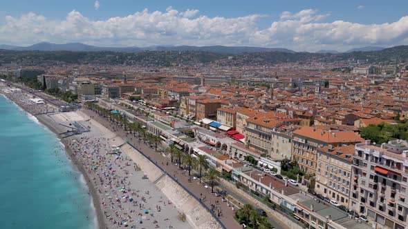 _Aerial shot of English Walkway (Promenade des Anglais) and beach, Nice, France