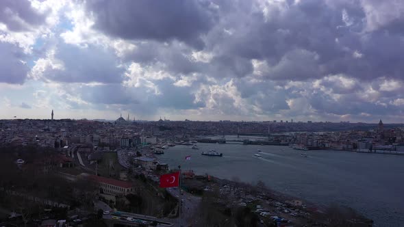 Istanbul City on Cloudy Day and Golden Horn