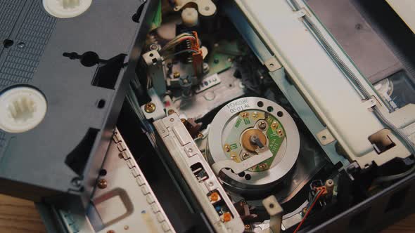 Video Cassette is Loaded in the VCR Magnetic Videotape in the VCR Mechanism