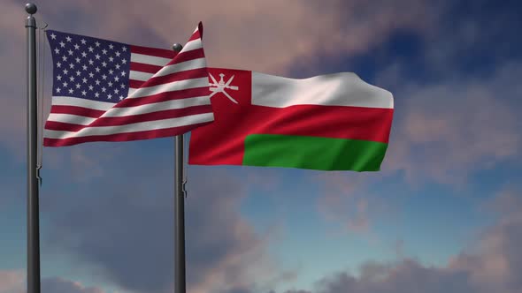 Oman Flag Waving Along With The National Flag Of The USA - 2K