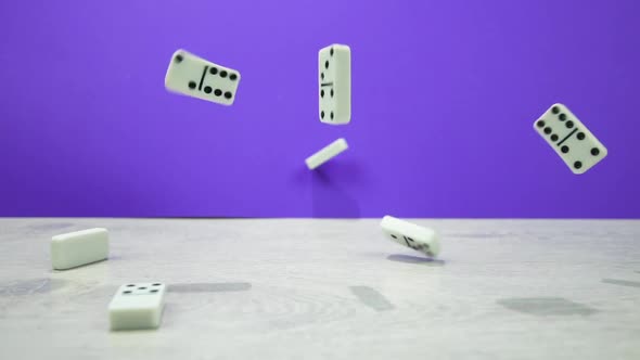 Slow-mo Shot of White Dominoes Fall on a Purple Background