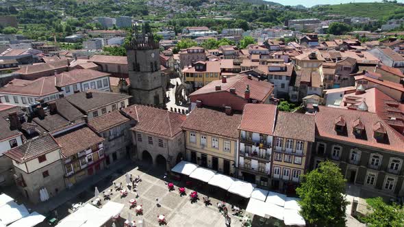 Aerial of historic Guimaraes in Portugal - UNESCO World Heritage City