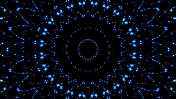 light wave abstract dots set blue color kaleidoscope black background