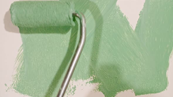 Abstract Brushstrokes of Green Paint Brush Roller Applied Isolated on a White Background