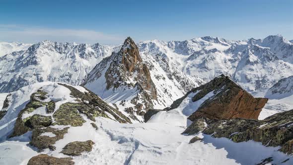 Sunny Winter Alps Mountains Peak in Snowy Nature Landscape