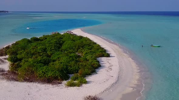 Drone view sky of coastline beach by blue water with sand background