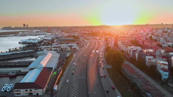 4K Aerial view of Istanbul city - sunset time