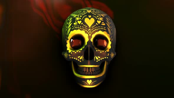 Gold carving skull and gemstones