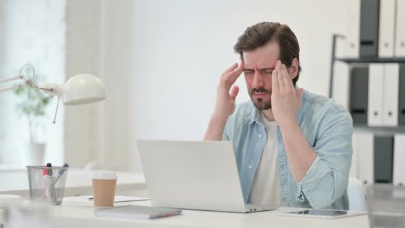 Man Headache Working Laptop