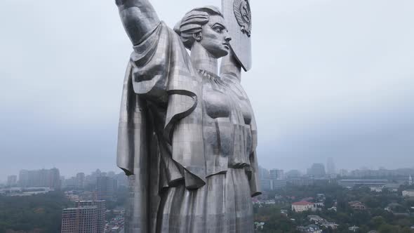 Kyiv, Ukraine Aerial View in Autumn : Motherland Monument. Kiev