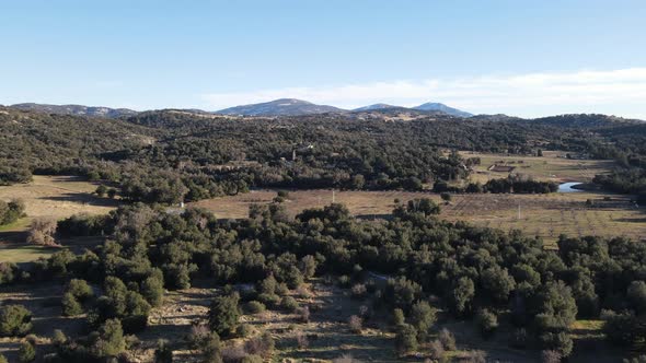 Aerial View of Valley with Farmland an Forest in Julian California USA
