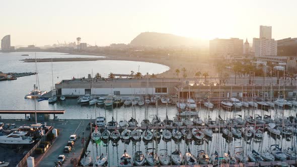 Aerial View of Barcelona From Above Port Olimpic Docks