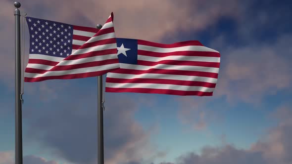 Liberia Flag Waving Along With The National Flag Of The USA - 2K