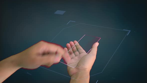 Human Hand using smartphone with futuristic HUD technology