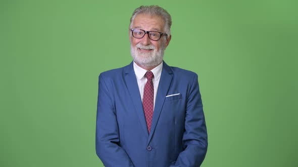 Handsome Senior Bearded Businessman Against Green Background