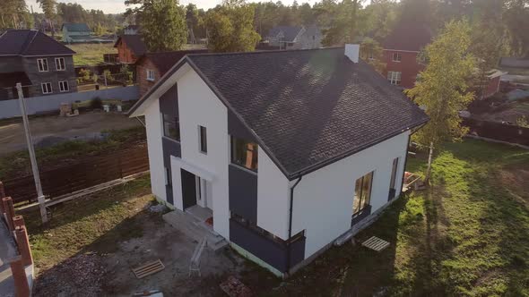 Aerial top view of new modern residential house 40