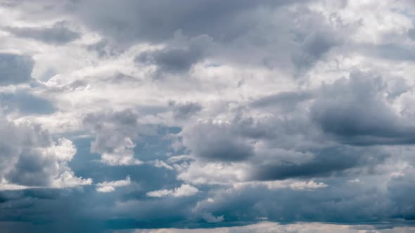 Timelapse of Gray Cumulus Clouds Moves in Blue Dramatic Sky Cirrus Cloud Space