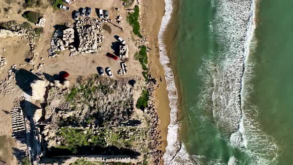 Ruins of an ancient city aerial view 4 K Turkey Side