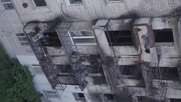 Vertical Video of a Building Bombed During the War in Makariv Ukraine