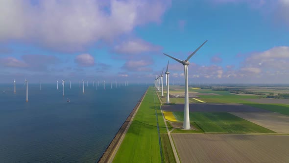 Wind Turbines in the Early Morning Wind Mill Park in the Netherlands