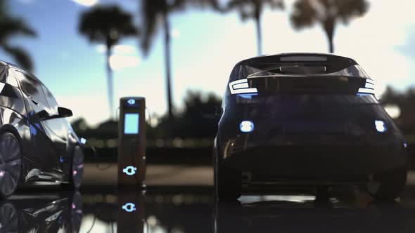 Electric Cars Charging at a Charging Station