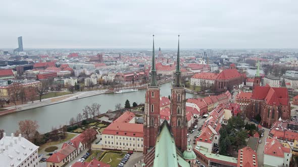 Cityscape of Wroclaw Panorama in Poland Aerial View