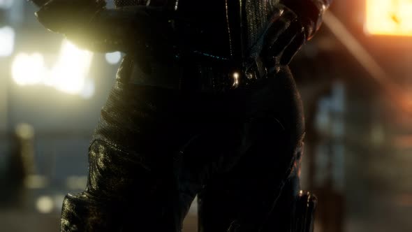 Futuristic Cyberpunk Style Young Woman with Neon Bokeh Lights alt