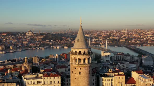 Bosphorus in the sunset having galata tower in the middle