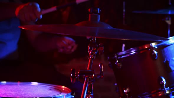 Drummer playing on drum set 4k