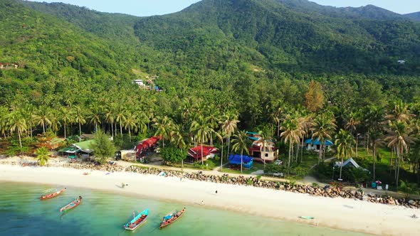 Aerial drone view tourism of exotic seashore beach holiday by blue water and bright sand background 