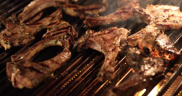 Lamb Chops BBQ on Gas Grille Slow Motion