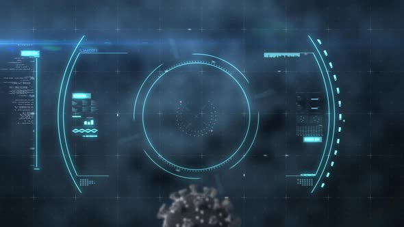 Animation of macro coronavirus Covid-19 cell analyzed over a scan