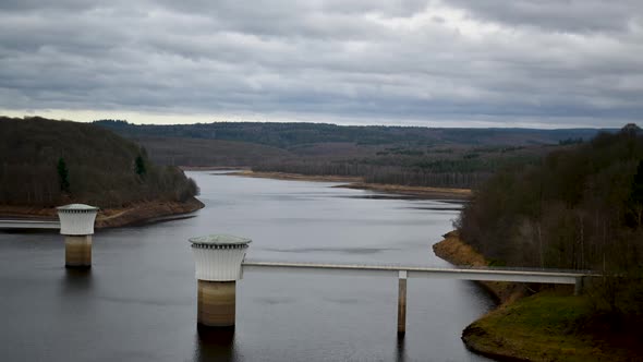 Beautiful cloudy day timelapse of Gileppe Dam in Belgium