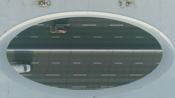 Aerial view of vehicles driving on the bridge in Shanghai downtown, China.