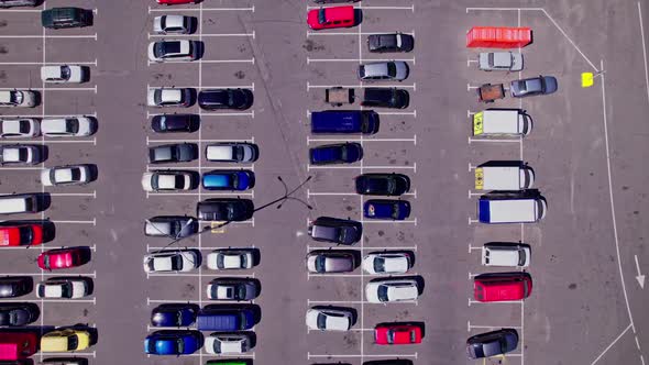 Aerial Top View From Drone of Parking Lot Cars of the Business Center