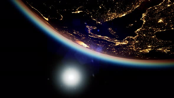 Space Sun and Planet Earth at Night alt